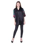 Black embroidered satin party-tops