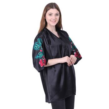 Black embroidered satin party-tops 3