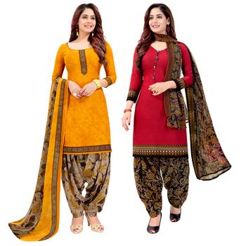 Multicolor Printed Crepe Unstitched Salwar With Dupatta 1