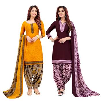 Multicolor Printed Crepe Unstitched Salwar With Dupatta 1