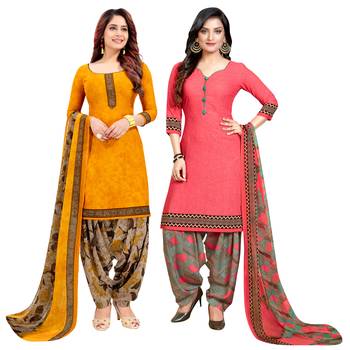 Multicolor Printed Crepe Unstitched Salwar With Dupatta 1