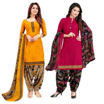 Multicolor Printed Crepe Unstitched Salwar With Dupatta 1