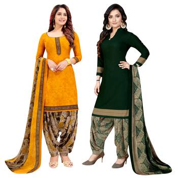 Multicolor Printed Crepe Unstitched Salwar With Dupatta 1