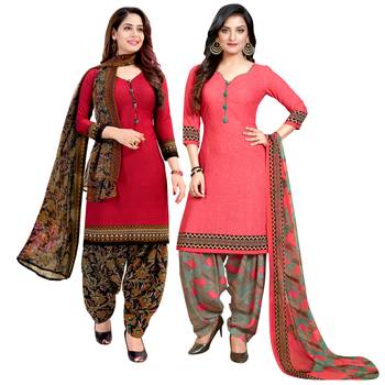 Multicolor Printed Crepe Unstitched Salwar With Dupatta 1