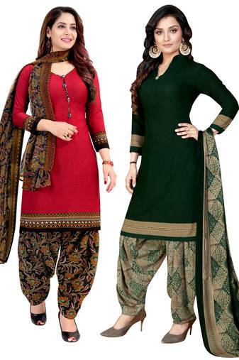 Multicolor Printed Crepe Unstitched Salwar With Dupatta