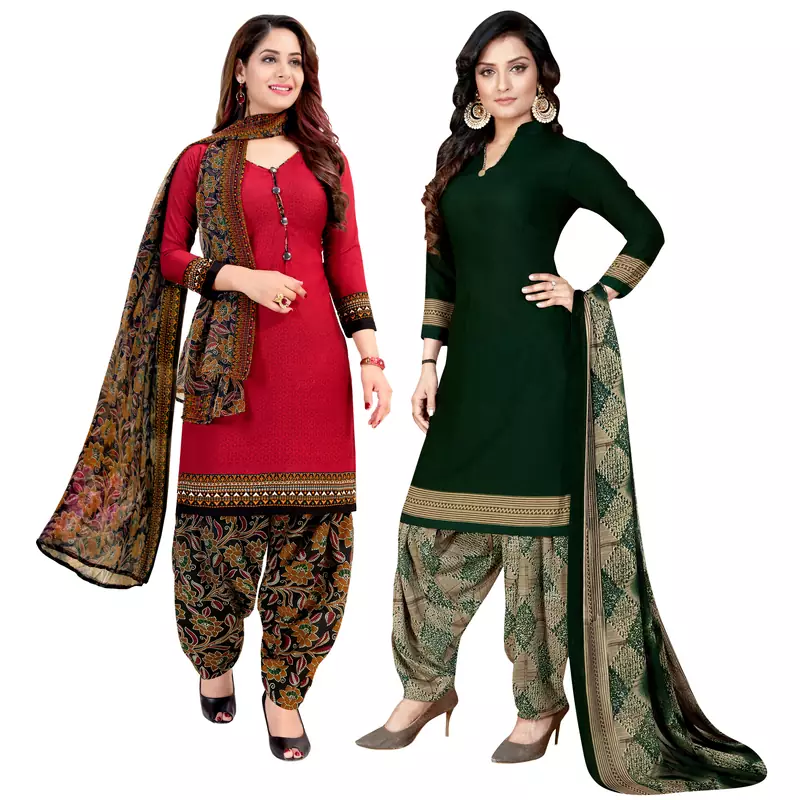 Multicolor Printed Crepe Unstitched Salwar With Dupatta