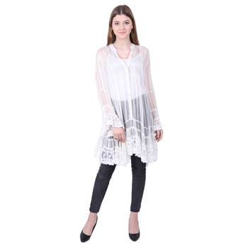 White embroidered viscose rayon long-tops
 1