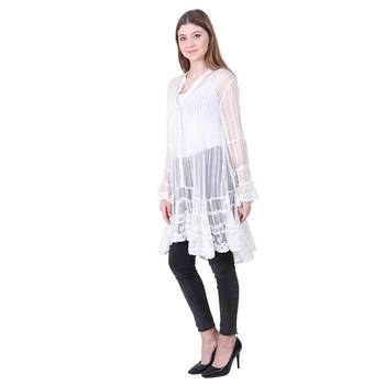 White embroidered viscose rayon long-tops
 2