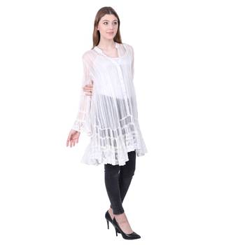 White embroidered viscose rayon long-tops
 3