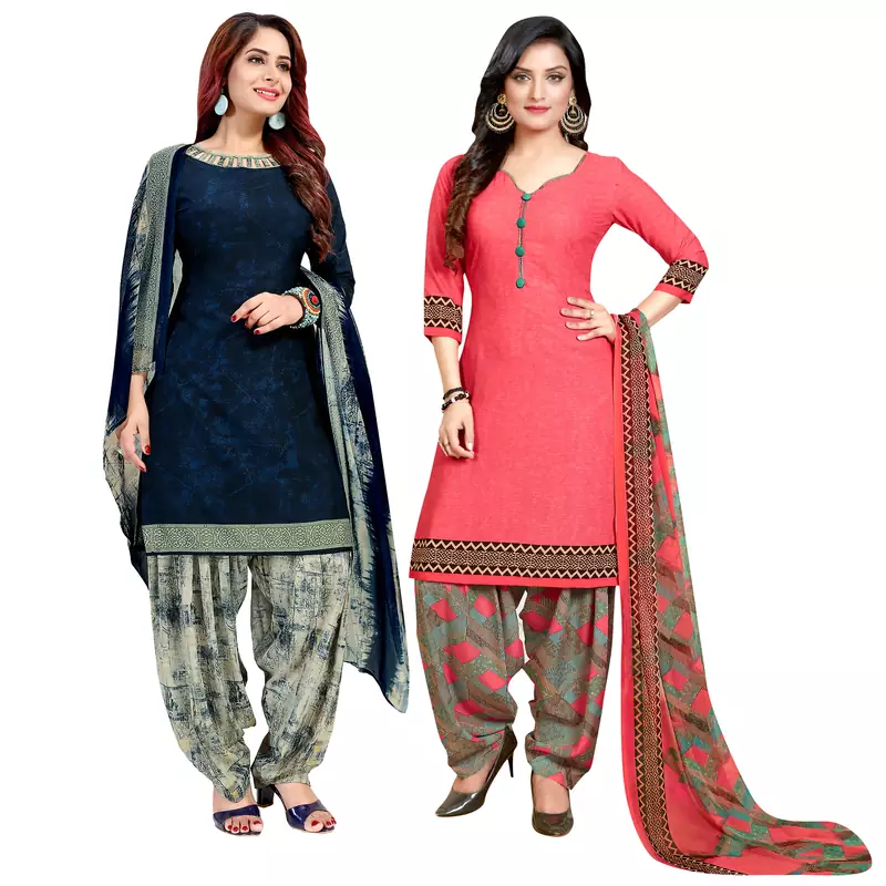Blue printed crepe salwar