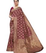 Maroon woven poly silk saree with blouse