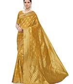 Mustard woven poly silk saree with blouse