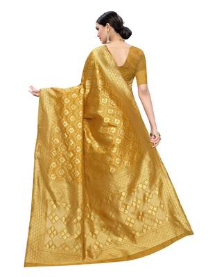 Mustard woven poly silk saree with blouse 3