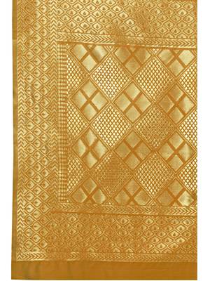 Mustard woven poly silk saree with blouse 5