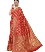 Red woven poly silk saree with blouse