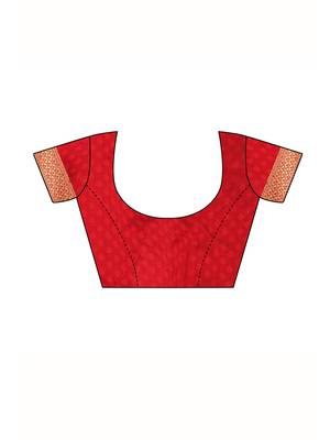 Red woven poly silk saree with blouse 4