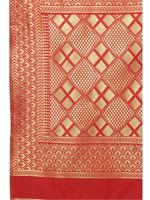 Red woven poly silk saree with blouse 5