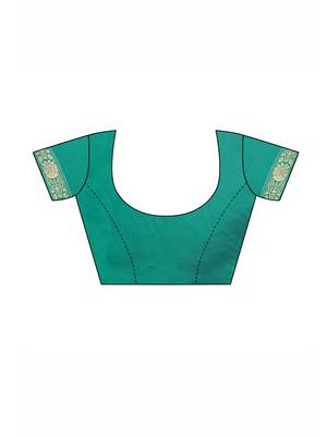 Teal woven poly silk saree with blouse 4