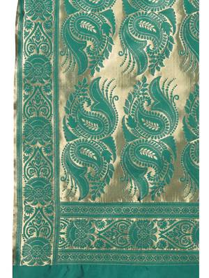 Teal woven poly silk saree with blouse 5