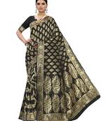 Black woven poly silk saree with blouse