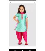 turquoise embroidered jaquard kids-salwar-suits