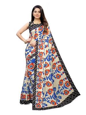Cream printed georgette saree with blouse 1