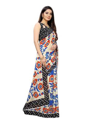 Cream printed georgette saree with blouse 2