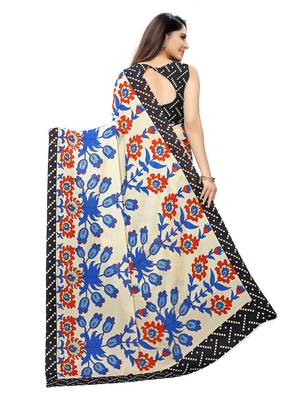 Cream printed georgette saree with blouse 3