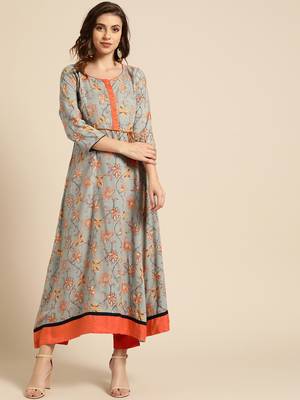 Grey printed cotton ethnic-kurtis 1