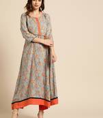Grey printed cotton ethnic-kurtis