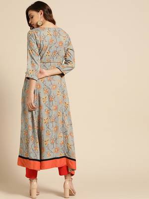 Grey printed cotton ethnic-kurtis 2