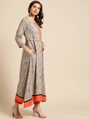 Grey printed cotton ethnic-kurtis 4