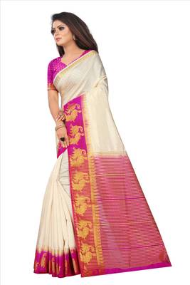 White woven art silk saree with blouse 1