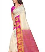 White woven art silk saree with blouse