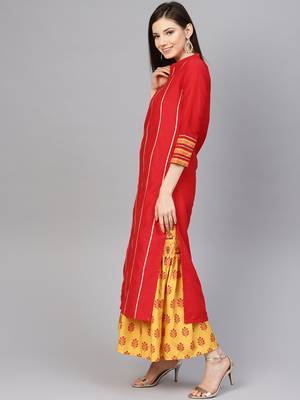 Pinksky Red woven viscose kurtas-and-kurtis 3