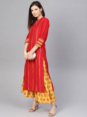 Pinksky Red woven viscose kurtas-and-kurtis 4