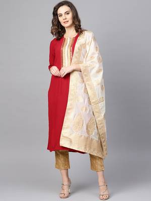 Pinksky Red woven brocade kurtas-and-kurtis 1