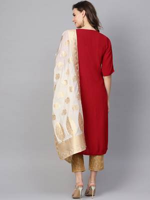 Pinksky Red woven brocade kurtas-and-kurtis 2
