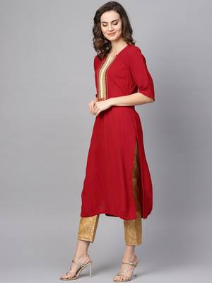 Pinksky Red woven brocade kurtas-and-kurtis 3