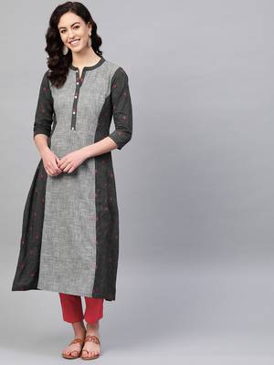 Pinksky Grey woven cotton kurtas-and-kurtis 1