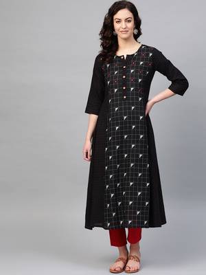 Pinksky Black woven cotton kurtas-and-kurtis 1