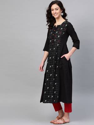 Pinksky Black woven cotton kurtas-and-kurtis 3