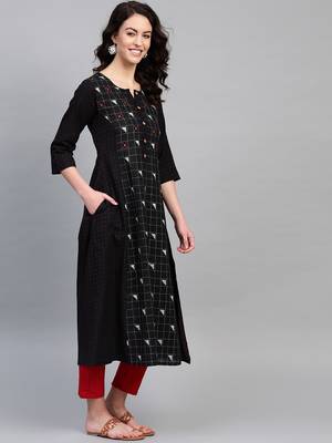 Pinksky Black woven cotton kurtas-and-kurtis 4