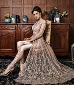 Beige embroidered net salwar