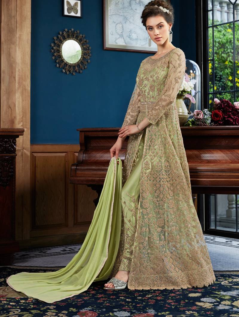 Green embroidered net salwar