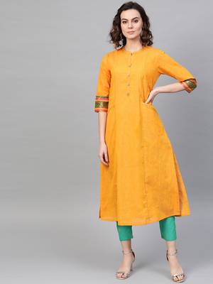 Pinksky Yellow woven cotton kurtas-and-kurtis 1