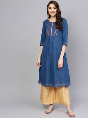 Pinksky Blue woven cotton kurtas-and-kurtis 1