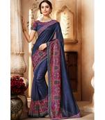 Navy Blue Handloom Silk Saree with Navy Blue Border and Blouse