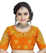 Orange Phantom Silk Fancy Cutwork Gold Color Diamond Handwork Embroidery Coding Work Stitched Blouse