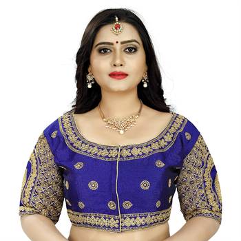 Blue Women Georgette Readymade Blouse - Gold Diamond Handwork & Embroidery Coding Work 1